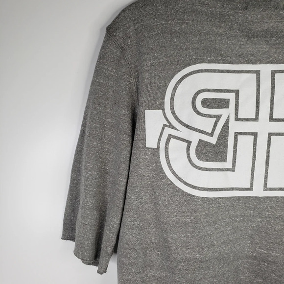 Birdiebee Gray Fleece Knit Front Zip Raw Hem Hi Lo Graphic Jacket Sz S. - Picture 6 of 8